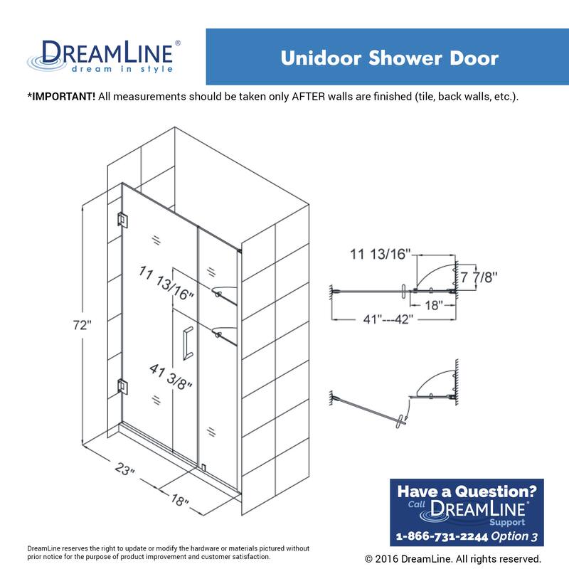 DreamLine Unidoor 41-42 in. W x 72 in. H Frameless Hinged Shower Door with Shelves - 41" - 42" W