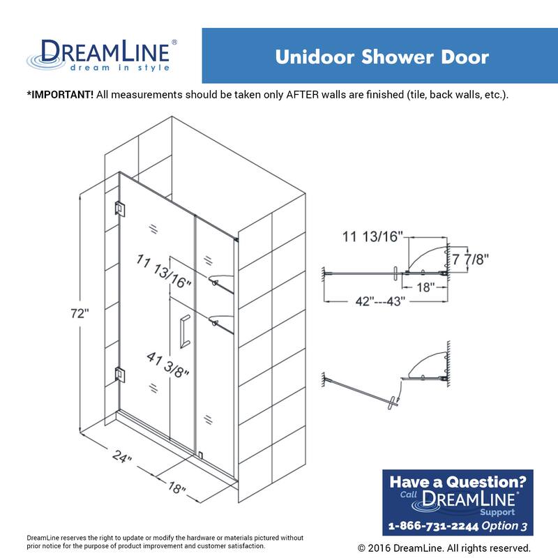 DreamLine Unidoor 41-42 in. W x 72 in. H Frameless Hinged Shower Door with Shelves - 41" - 42" W