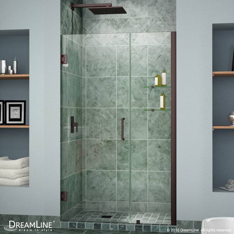 DreamLine Unidoor 41-42 in. W x 72 in. H Frameless Hinged Shower Door with Shelves - 41" - 42" W
