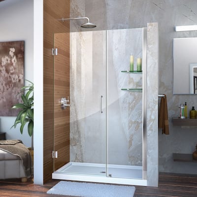 DreamLine Unidoor 41-42 in. W x 72 in. H Frameless Hinged Shower Door with Shelves - 41" - 42" W