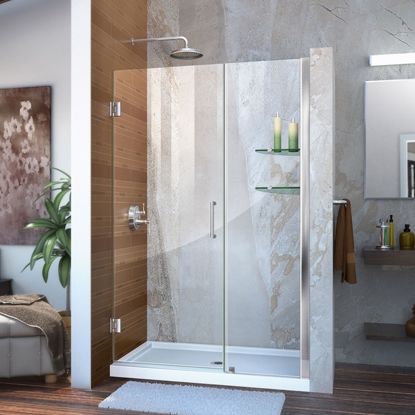 DreamLine Unidoor 41-42 in. W x 72 in. H Frameless Hinged Shower Door with Shelves - 41" - 42" W