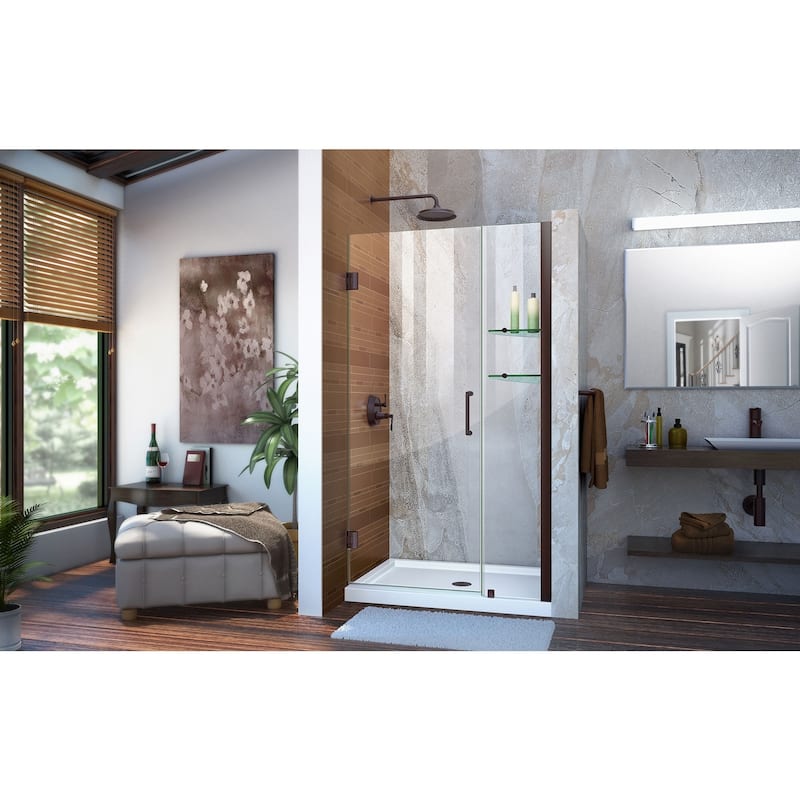 DreamLine Unidoor 35-36 in. W x 72 in. H Frameless Hinged Shower Door with Shelves - 35" - 36" W