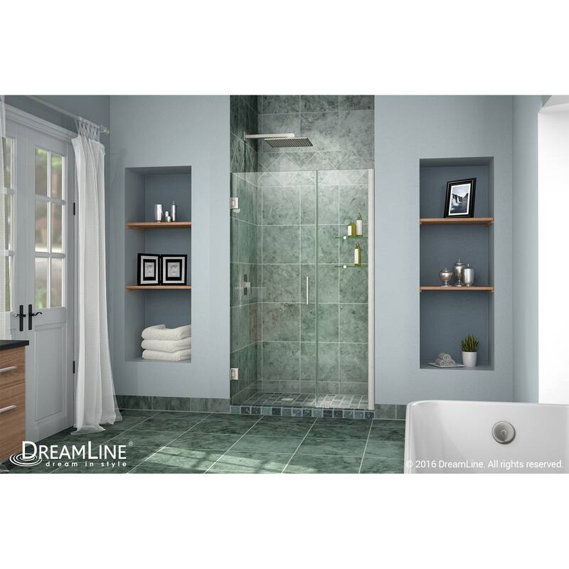 DreamLine Unidoor 35-36 in. W x 72 in. H Frameless Hinged Shower Door with Shelves - 35" - 36" W