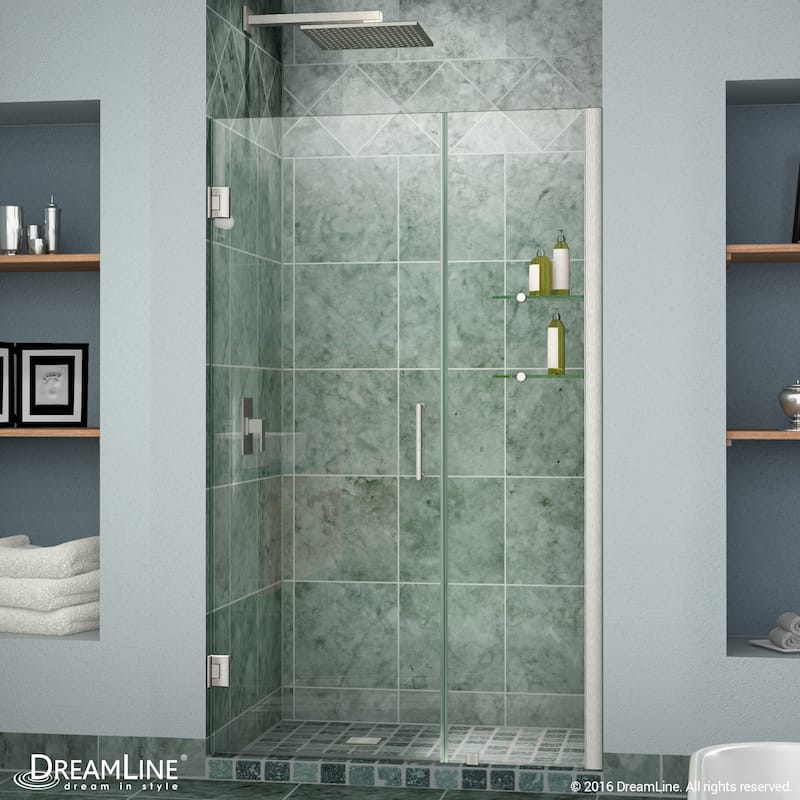 DreamLine Unidoor 35-36 in. W x 72 in. H Frameless Hinged Shower Door with Shelves - 35" - 36" W