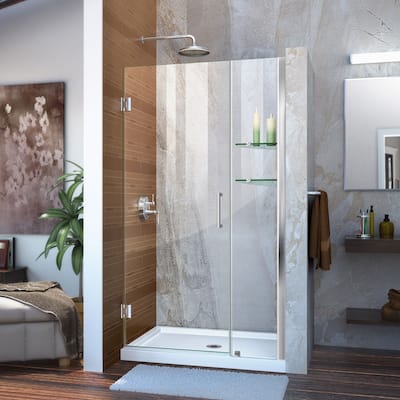 DreamLine Unidoor 35-36 in. W x 72 in. H Frameless Hinged Shower Door with Shelves - 35" - 36" W