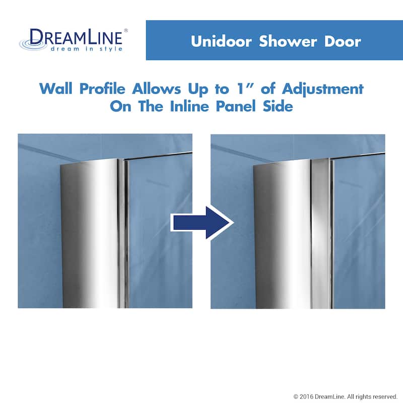 DreamLine Unidoor 35-36 in. W x 72 in. H Frameless Hinged Shower Door with Shelves - 35" - 36" W