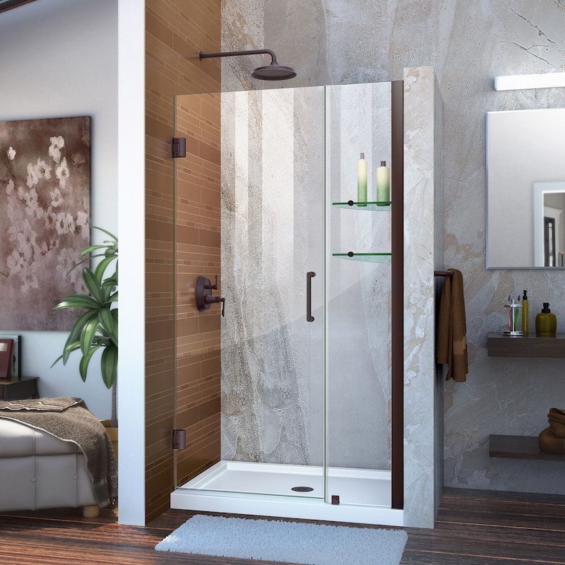 DreamLine Unidoor 35-36 in. W x 72 in. H Frameless Hinged Shower Door with Shelves - 35" - 36" W