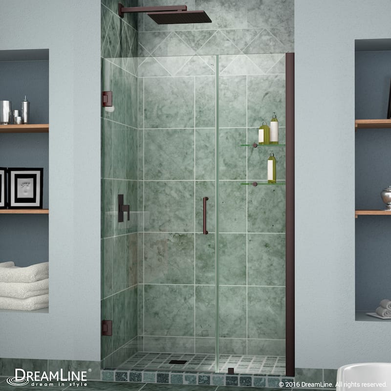 DreamLine Unidoor 35-36 in. W x 72 in. H Frameless Hinged Shower Door with Shelves - 35" - 36" W