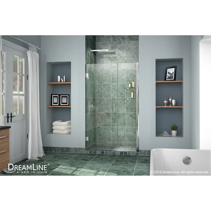DreamLine Unidoor 35-36 in. W x 72 in. H Frameless Hinged Shower Door with Shelves - 35" - 36" W