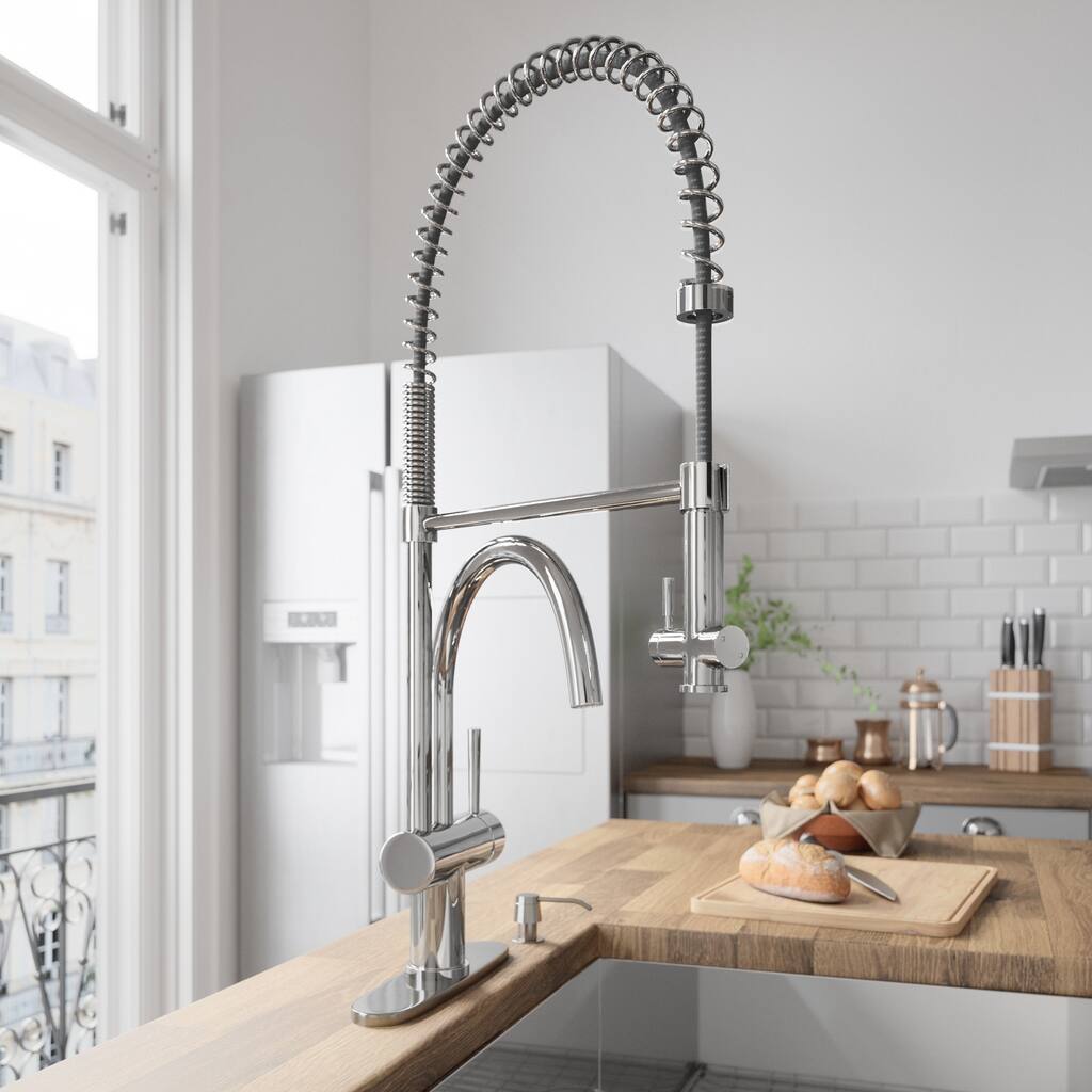 VIGO Dresden Chrome Pull-Down Spray Kitchen Faucet with Deck Plate
