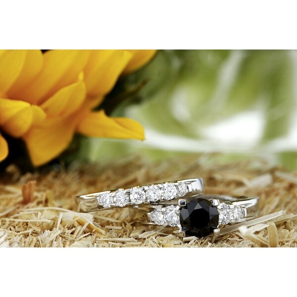 Annello by Kobelli 14k White Gold 1 1/4ct TDW Black and White Diamond Bridal Ring Set