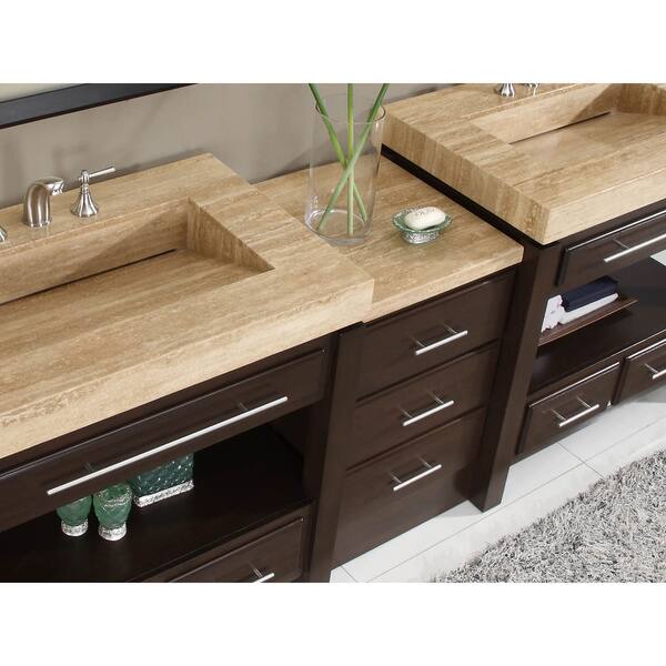 Silkroad Exclusive Travertine Countertop Double Stone Sink Travertine Countertop Double Stone Sink