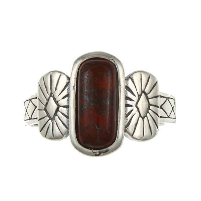 Southwest Moon Sterling Silver Rectangular Red Jasper Ring  