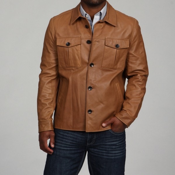 Andrew Marc Men's James Lamb Leather Shirt Jacket - Free Shipping ...