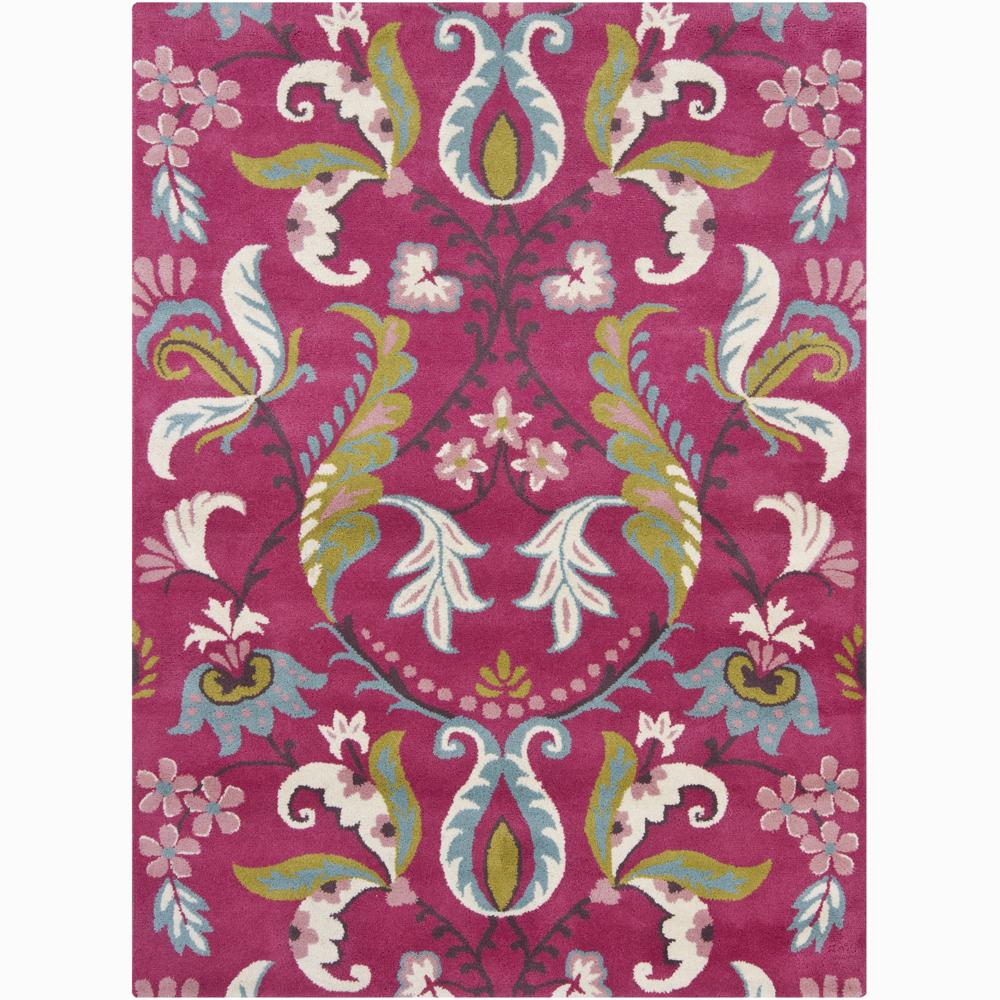 Hand tufted Bajrang Pink Floral Wool Rug (5 X 7)