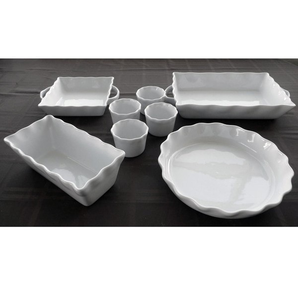 Shop White Stoneware Bakeware 8piece Set Free Shipping Today