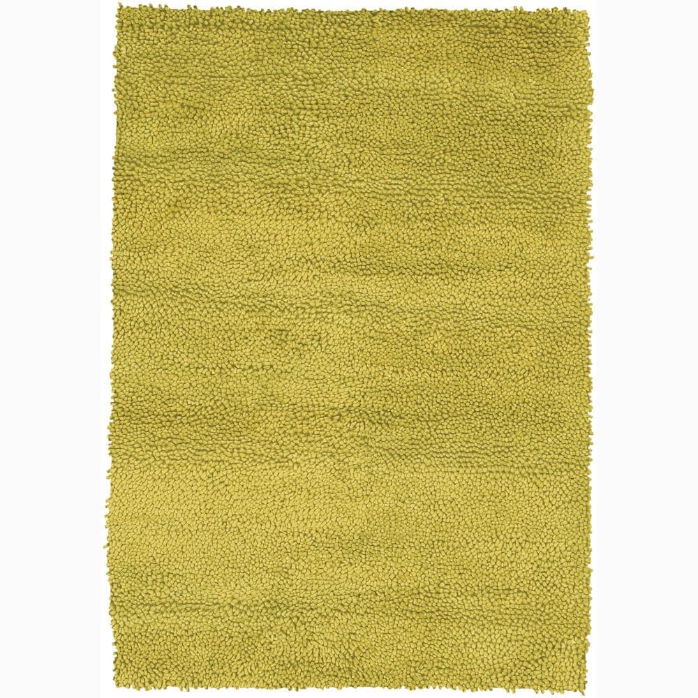 Handwoven Light Green New Zealand Wool Shag Rug (79 X 106)