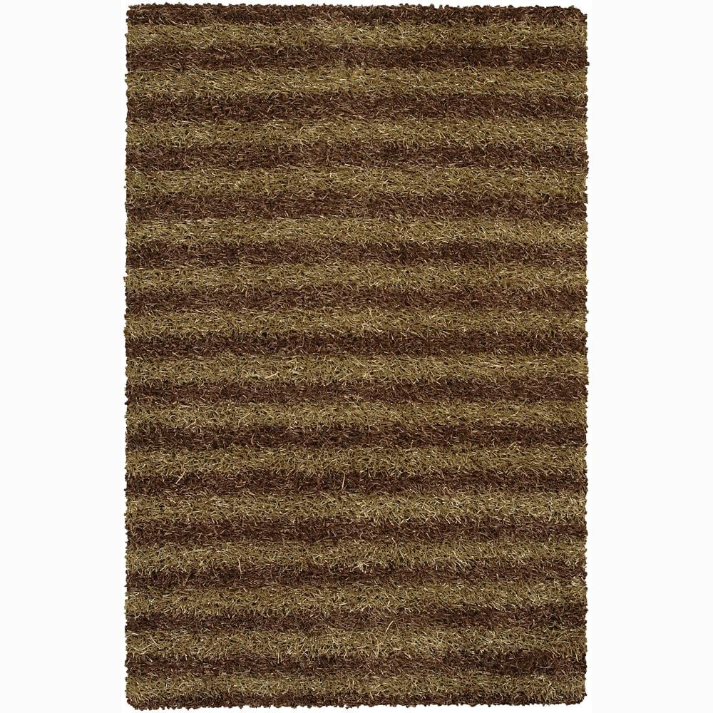 Handwoven Mandara Brown/beige Striped Shag Rug (79 X 106)