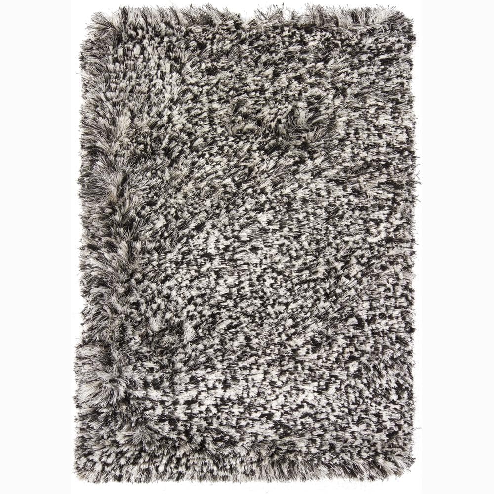 Handwoven Black/Beige Mandara Shag Rug