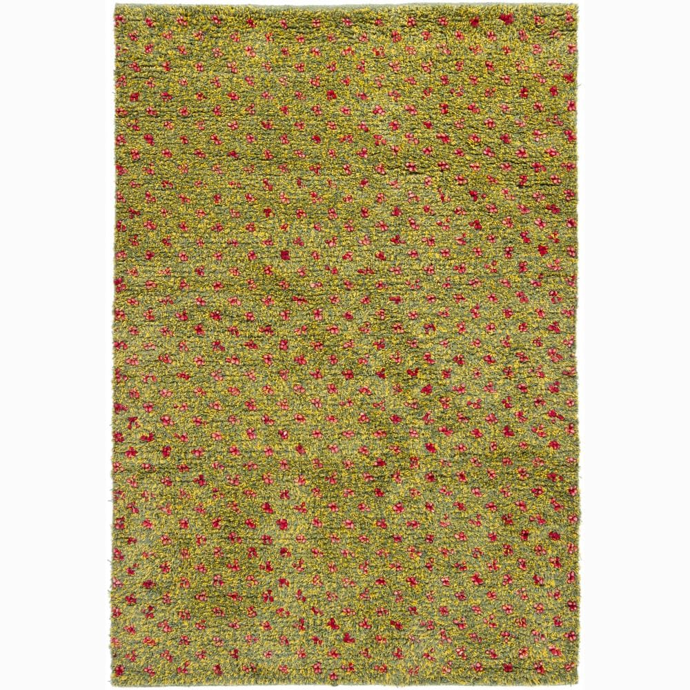 Handwoven Yellow/red/green Mandara New Zealand Wool Rug (79 Round)