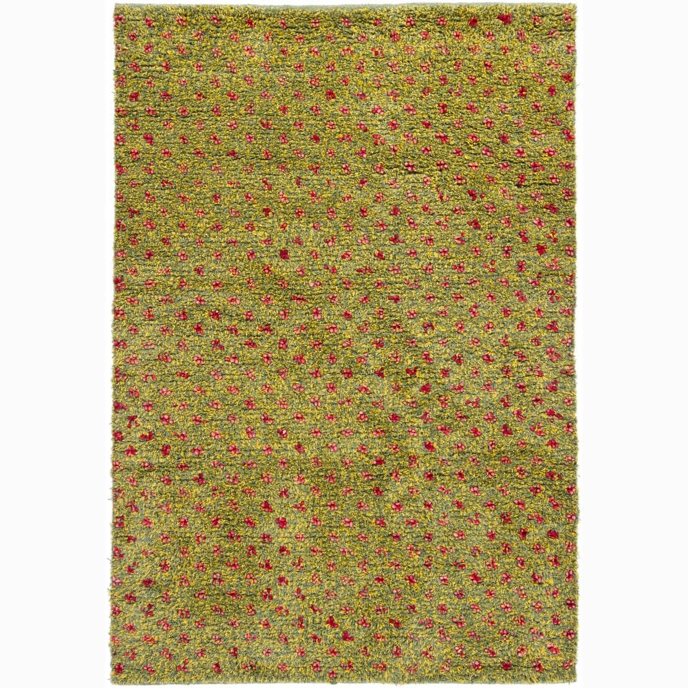 Handwoven Yellow/green/red Mandara New Zealand Wool Rug (79 X 106)