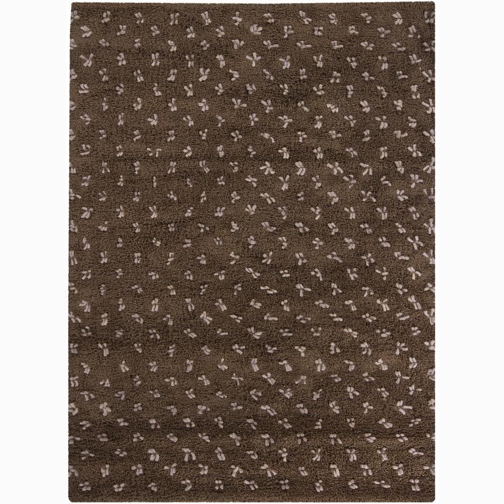 Brown And Taupe Shag Hand woven Mandara New Zealand Wool Rug (2 X 3)