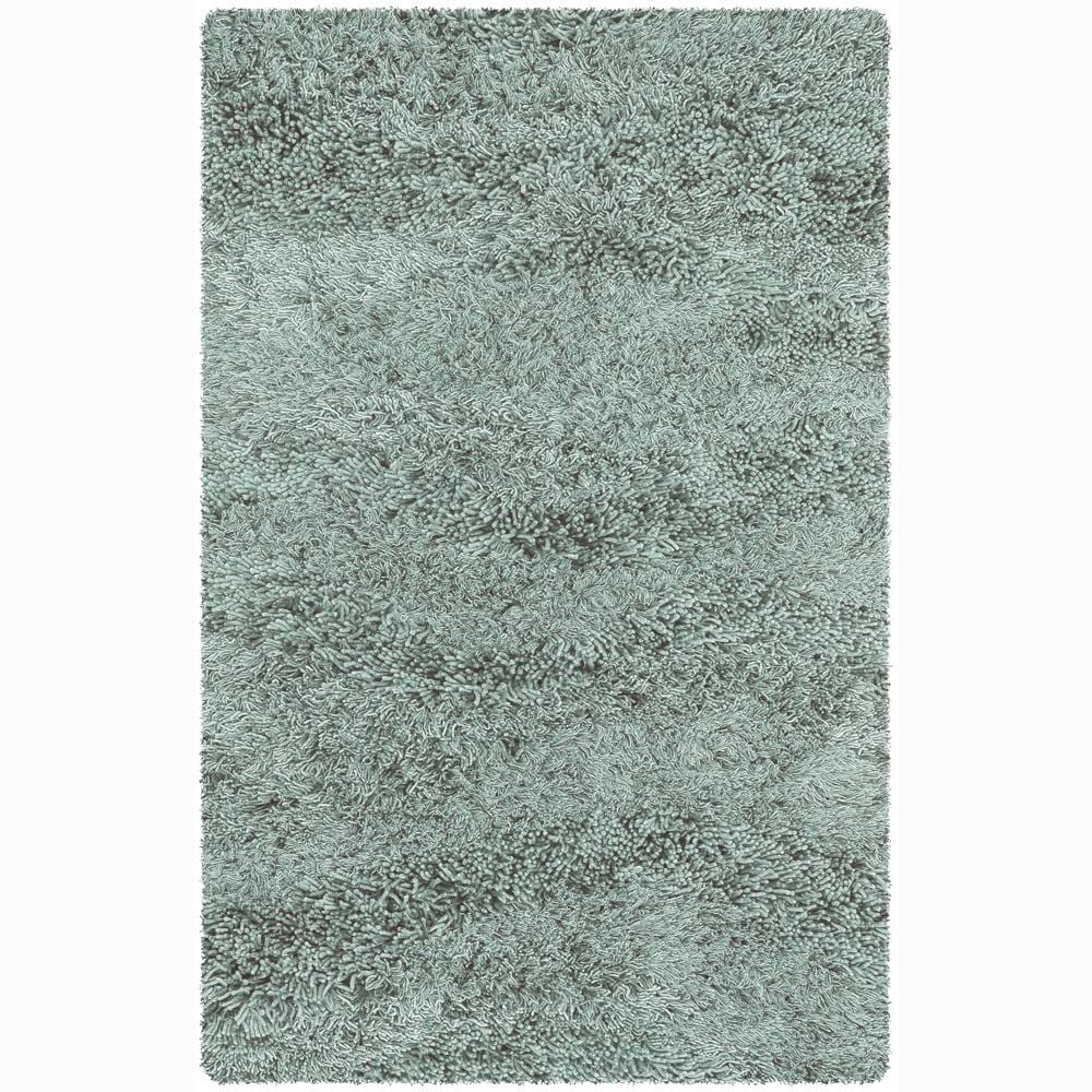 Handwoven White/blue Mandara New Zealand Wool Shag Rug (79 X 106)