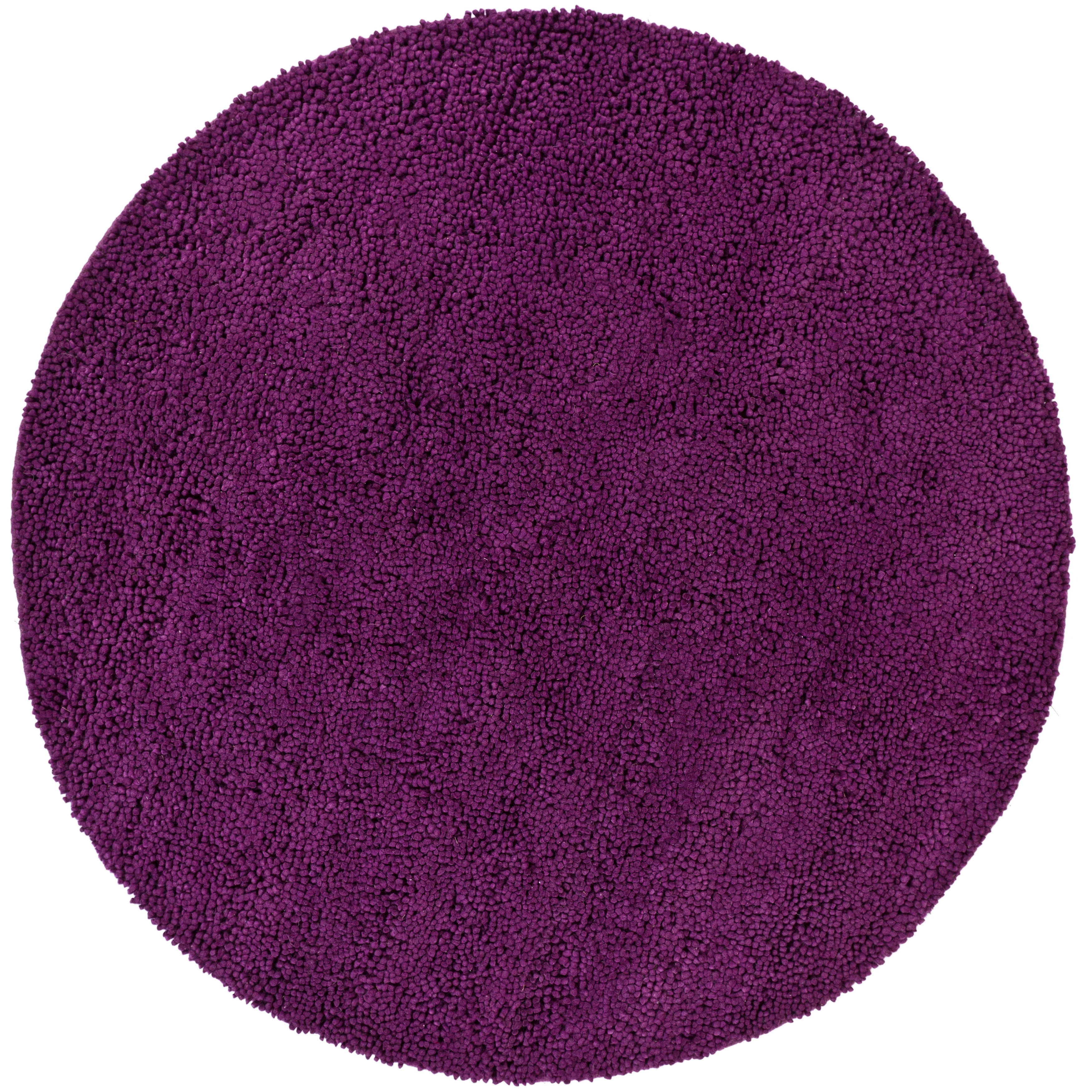 Handwoven Purple Mandara New Zealand Wool Shag Rug (79 Round)