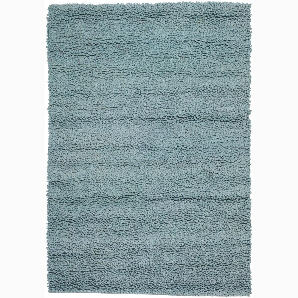 Handwoven Light Blue Mandara New Zealand Wool Shag Rug (9 X 13)