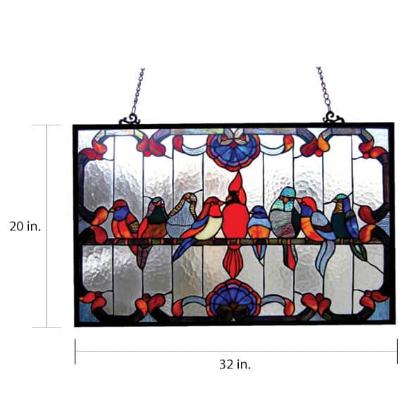 Chloe Tiffany Style Gathering Birds Art Glass Window Panel