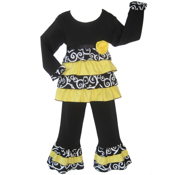 Ann Loren Girls 2 piece Boutique Bumble Bee Rumba Pant Set Ann Loren Girls' Sets