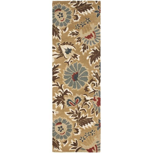 Handmade Blossom Floral Beige Wool Rug (23 X 8)