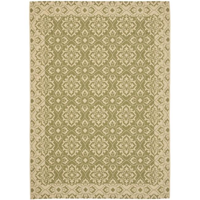 Indoor/outdoor Green/creme Border Rug (27 X 5)