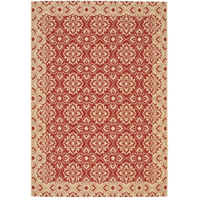 Indoor/ Outdoor Red/ Creme Area Rug (67 X 96)