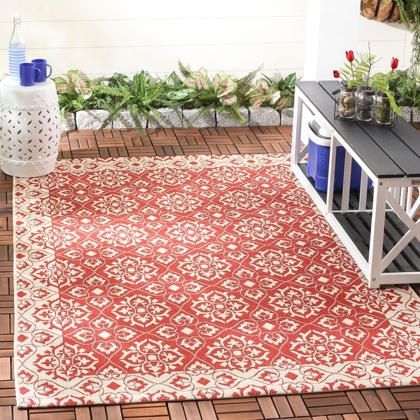 Safavieh Courtyard Elegance Red/ Cream Indoor/ Outdoor Rug - 8' x 11'2