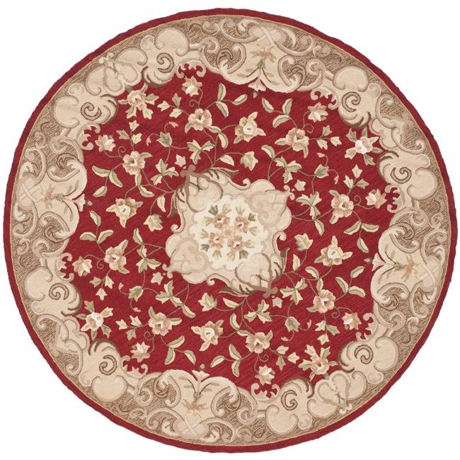 Hand hooked Aubusson Rust/ Sage Polypropylene Rug (8 Round)