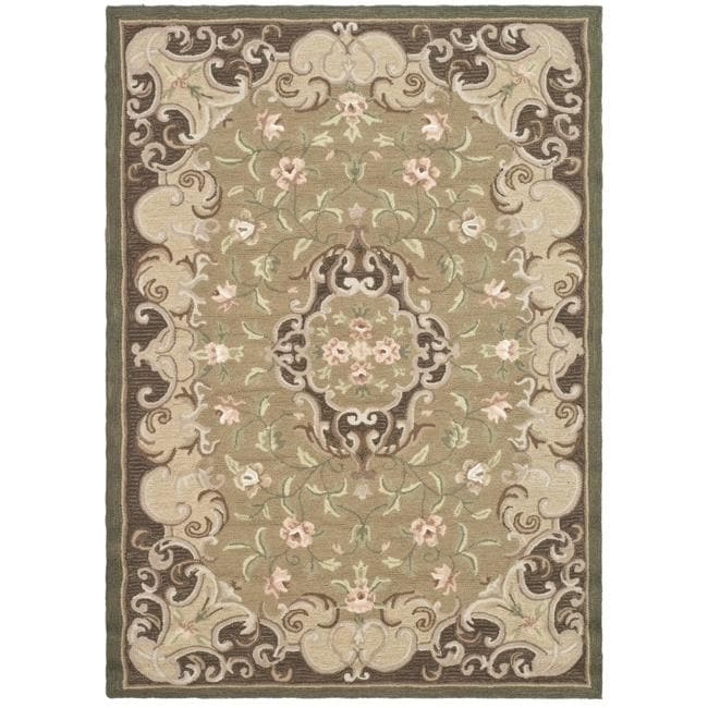 Hand hooked Aubusson Beige/ Brown Polypropylene Rug (6 X 9)