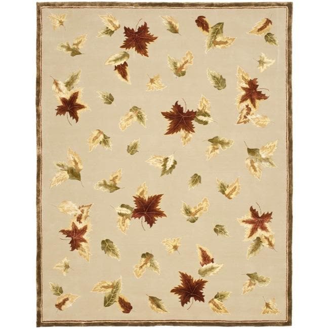 Handmade Autumn Bouquet Beige Wool And Silk Rug (5 X 8)