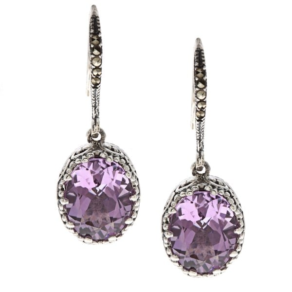 MARC Sterling Silver Amethyst and Marcasite Stud Earrings - Free ...