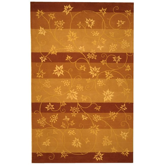 Safavieh Handmade Vine Stripe Beige Wool and Silk Rug - Assorted - 10' x 14'