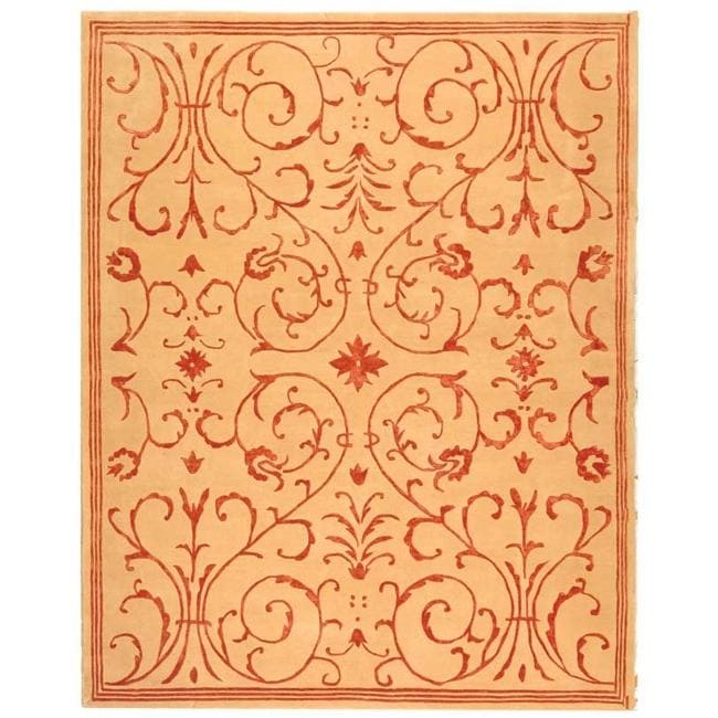 Handmade Zen Bouquet Beige/ Rust Wool And Silk Rug (5 X 8)