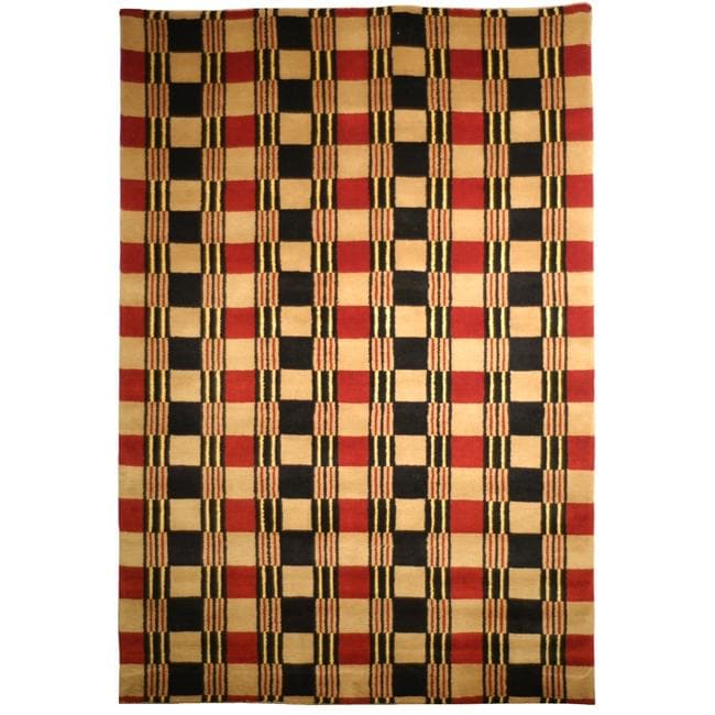 Hand knotted Lexington Plaid Multi Wool Area Rug (6 X 9)