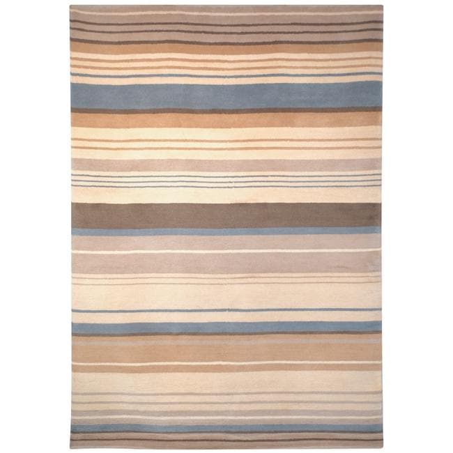 Hand knotted Lexington Stripes Beige/ Blue Wool Rug (5 X 8)