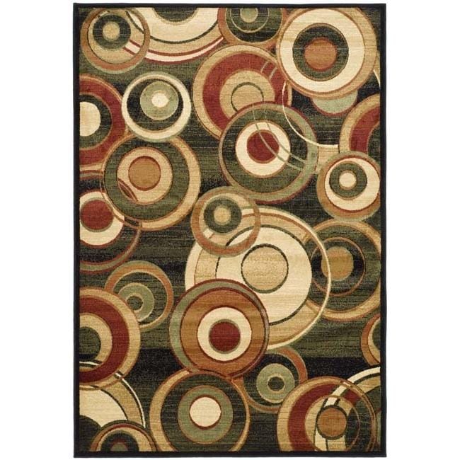 Lyndhurst Collection Circ Black/ Green Rug (9 X 12)