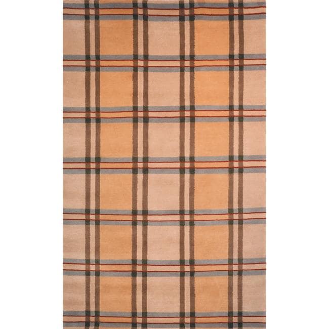 Hand knotted Lexington Plaid Beige Wool Rug (6 X 9)