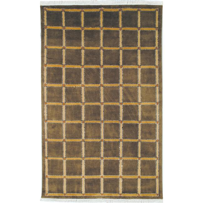 Hand knotted Lexington Plaid Soft Green Wool Rug (4 X 6)