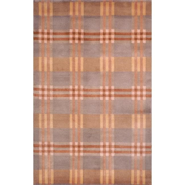 Hand knotted Lexington Plaid Multi Wool Rug (5 X 8)