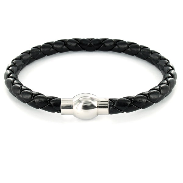 Shop Crucible Stainless Steel Black Imitation Leather Thin Braided