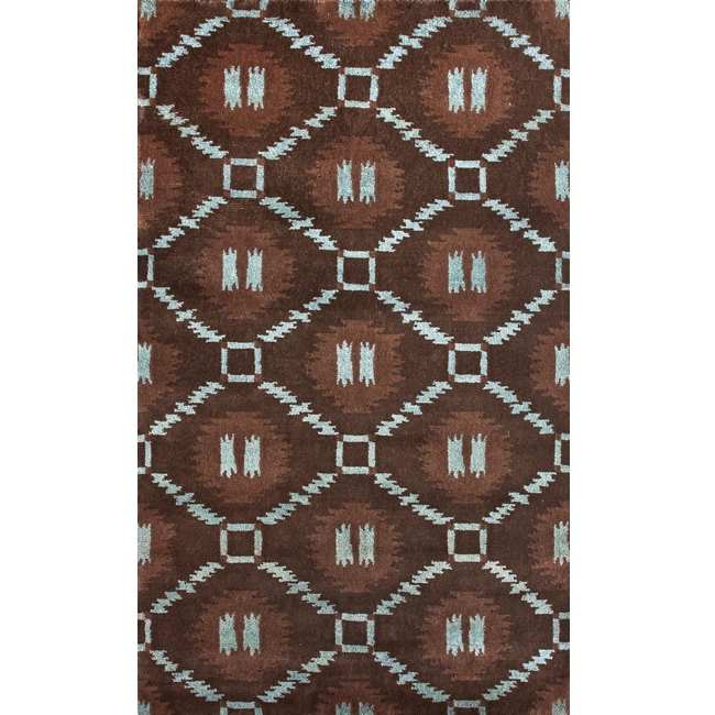 Hand knotted Luna Nepalese Brown/turquoise New Zealand Wool Rug (76 X 96)