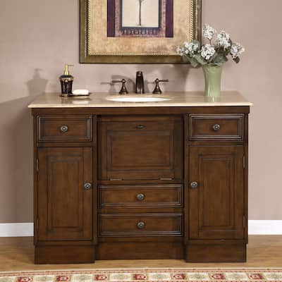 Silkroad Exclusive Travertine 48-inch Countertop Single Sink Bathroom Vanity Cabinet